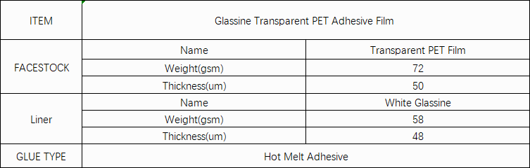 Glassine transparent PET adhesive film labels