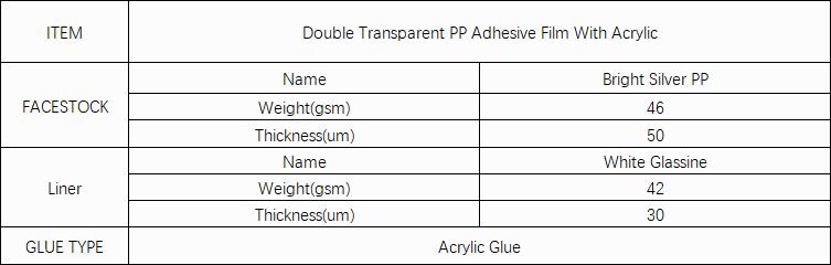 Glassine Bright Silver PP Adhesive Film with Acrylic